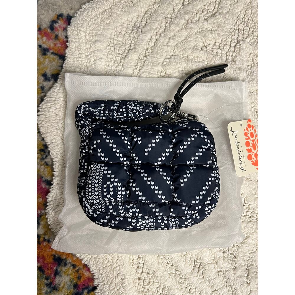 Free People Printed Micro Pouch Bag Chevron Stitch Dark Navy Blue & White - Picture 3 of 8